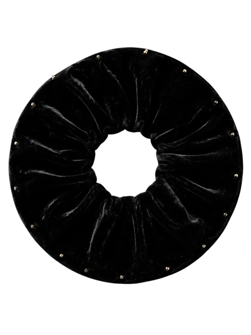 New Black Velvet & Allover White Pearl Rhinestone Comfy Scrunchie Hair Tie
